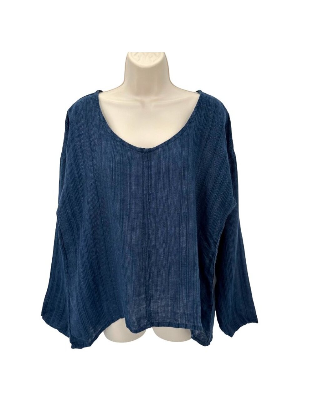 Flax Womens Textured Oversized Relaxed Fit Lightweight Blue Linen Top S